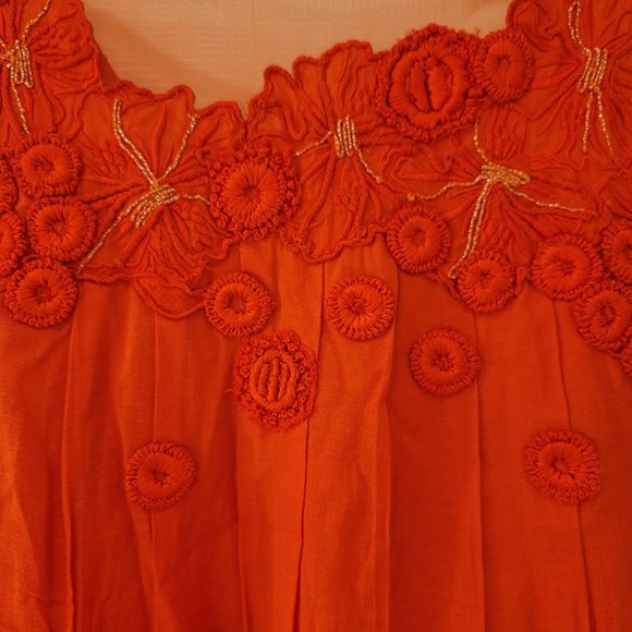 Anthropologie Dress Size 0 Orange Embroidered Flowers Boho Meadow Rue Sangeet - Picture 4 of 11
